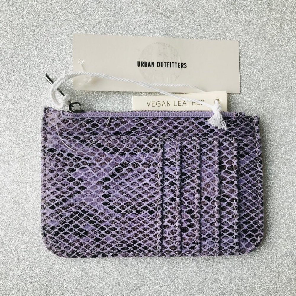 URBAN OUTFITTERS Card Case Wallet Zipper Coin Purple  Snakeskin Vegan Leather